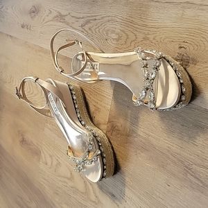 Badgley Mischka ankle strap wedge with embellishments